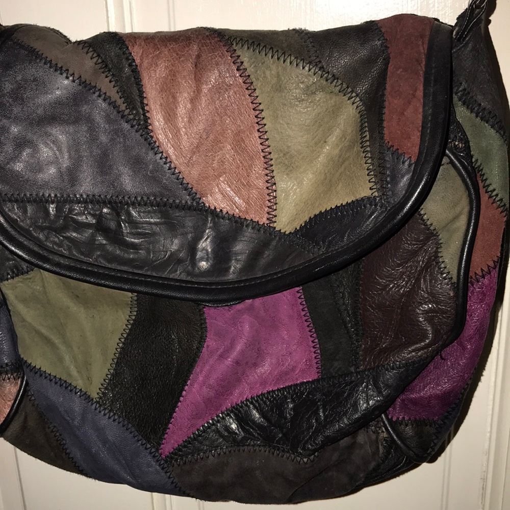 Vintage Boho Patchwork Leather Purse Multicolored - image 2